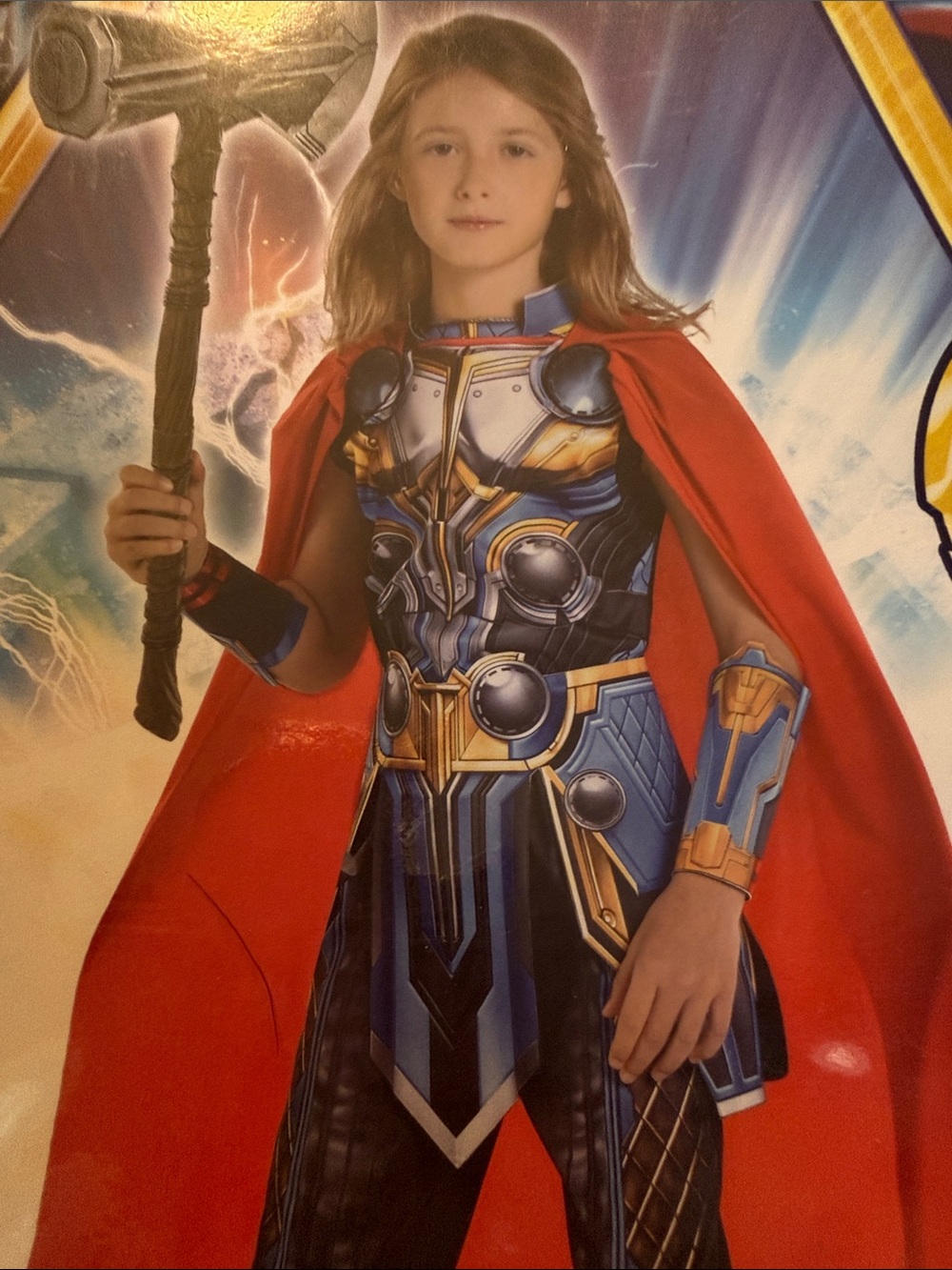 KIDS Unisex Marvel Thor 5 PCS Costume with Red Cape Blue Armor Size Large 10/12 - Picture 3 of 11